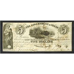 Government of Texas, 1839, Obsolete Note Signed by Sam Houston