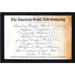 American Bank Note Company ca.1859 Business card Printed on White Coated Stock.