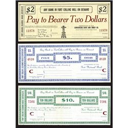 Fort Collins Clearing House Certificate, 1907 Panic Currency High Grade Trio.