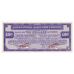 International Harvester, 1933 Specimen Depression Scrip.