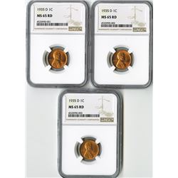 United States: Trio of 1935 D Lincoln Cents.