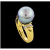 Image 4 : 12.5mm Pearl and Diamond Ring - 18KT Yellow Gold