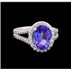 3.88 ctw Tanzanite and Diamond Ring - 14KT White Gold