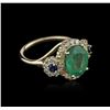 14KT Yellow Gold 3.06 ctw Emerald, Sapphire and Diamond Ring