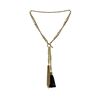 Image 1 : Double Leather Tassel Chain Necklace - Gold Plated
