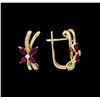 Image 2 : 1.00 ctw Ruby and Diamond Earrings - 14KT Yellow Gold