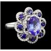 3.36 ctw Tanzanite, Sapphire and Diamond Ring - 14KT White Gold