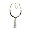 Leather Tassel Pendant Necklace - Rhodium Plated