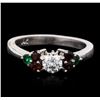 Image 2 : 14KT White Gold 0.40 ctw Diamond, Garnet and Emerald Ring