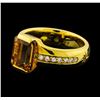 Image 1 : Imperial Topaz and Diamond Ring - 18KT Yellow Gold