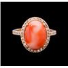 Image 2 : 5.66 ctw Coral and Diamond Ring - 14KT Rose Gold