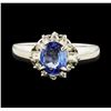 Image 2 : 0.71 ctw Sapphire and Diamond Ring - Platinum