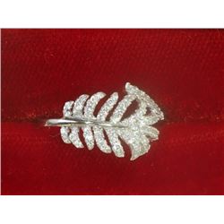 RING - STERLING SILVER LEAF DESIGN - WRAPS AROUND FINGER WITH CUBIC ZIRCONIA ACCENT STONES - RETAIL 