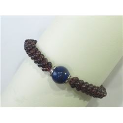 BRACELET - NATURAL GARNET BEADS & NATURAL ROUND LAPIS LAZULI IN 925 STERLING SILVER SETTING - WITH C