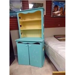 BEDROOM CHILD'S SHELF UNIT - PAINTED BLUE - DOORS NEED REATTACHING