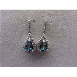EARRINGS - NEW 2.5CTW MYSTIC TOPAZ & DIAMONDS IN STERLING SILVER DANGLE DESIGN SETTING - POST & BUTT