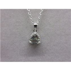 NECKLACE - TRILLUON FACETED GREEN AMETHYST & DIAMOND IN STERLING SILVER PENDANT WITH STERLING SILVER