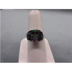 RING - 6.1CT MYSTIC TOPAZ & 2 DIAMONDS IN STERLING SILVER SETTING - INCLUDES CERTIFICATE $450