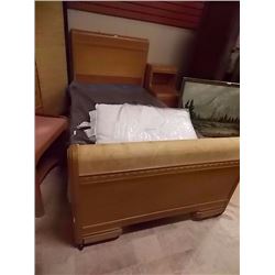 VINTAGE BED FRAME - TWIN - BIRD'S EYE MAPLE - ART DECO ERA - HEADBRD, FTBRD & RAILS