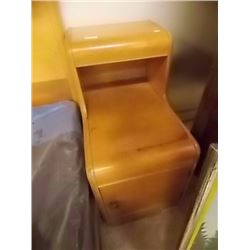 VINTAGE BEDSIDE STEP TABLE WITH DOOR - BIRD'S EYE MAPLE - ART DECO ERA