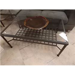 GLASS TOP METAL COFFEE TABLE - WITH LOWER SHELF