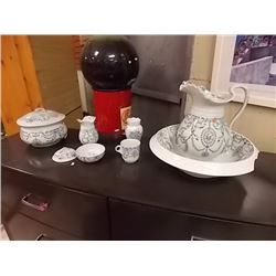 VINTAGE BASIN & JUG SET - 8PC - BRUSSLES - as-is