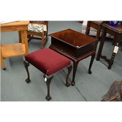 Semi contemporary side table with component storage and a mid 20th century stool on tall ball and cl