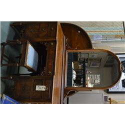 1920/30's walnut bedroom suite comprising of a five drawer high boy, double pedestal mirrored vanity