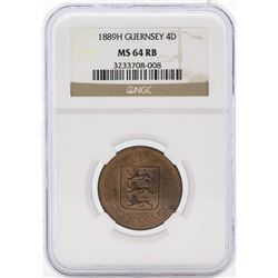 1889 Guernsey 4 Doubles Coin NGC64RB