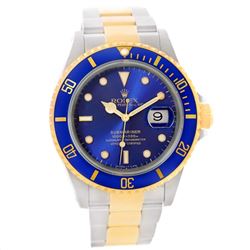 Rolex Submariner Steel Blue Dial 18K Yellow Gold Mens Watch