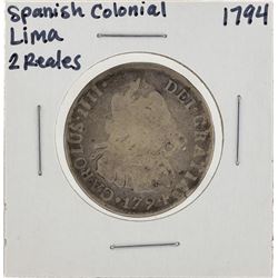 1794 Spanish Colonial Lima 2 Reales Silver Coin