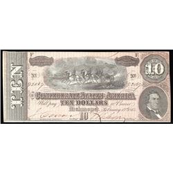 1864 $10 The Confederate States of America Note