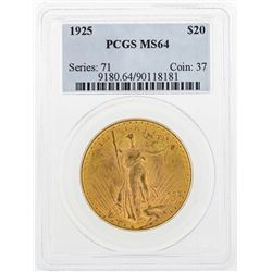 1925 $20 St. Gaudens Double Eagle Gold Coin PCGS MS64