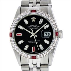 Rolex Mens Stainless Steel 1.00ctw Ruby and Diamond Datejust Wristwatch