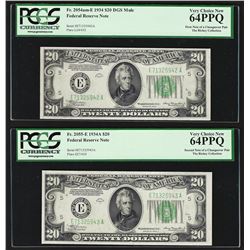 1934 & 1934A $20 Federal Reserve Change Over Paid Notes PCGS 64PPQ