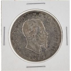 1874 Italy 5 Lira Silver Coin