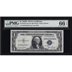 1935D $1 Silver Certificate Note Narrow PMG Gem Uncirculated 66EPQ