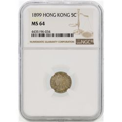 1899 Hong Kong 5 Cents Silver Coin NGC MS64
