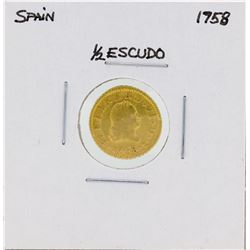 1758 Ferdinand VI Spanish 1/2 Escudos Gold Coin