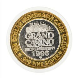 .999 Silver Grand Casino $10 Casino Gaming Token Limited Edition