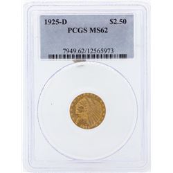 1925-D $2 1/2 Indian Head Quarter Eagle Gold Coin PCGS MS62
