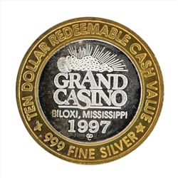 .999 Silver Grand Casino Biloxi Mississippi $10 Casino Gaming Token Limited Edit