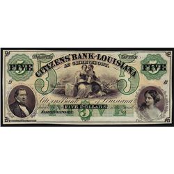 1800s $5 Citizens Bank of Louisiana Obsolete Bank Note