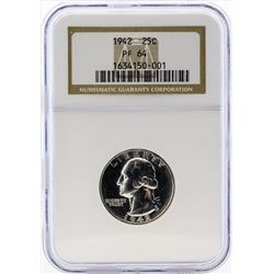 1942 Washington Proof Quarter Coin NGC PF64