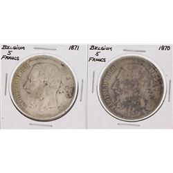 Lot of (5) Belgium 5 Francs Silver Coins