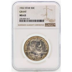 1922 Star GRANT Commemorative Half Dollar Coin NGC MS63
