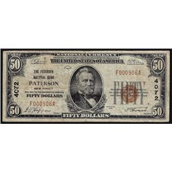 1929 $50 National Currency Note Patterson New Jersey
