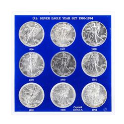 Set of 1986-1994 $1 American Silver Eagle Coins