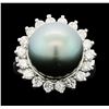 Image 1 : 14KT White Gold 12mm Pearl and Diamond Ring
