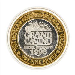 .999 Silver Grand Casino $10 Casino Gaming Token Limited Edition